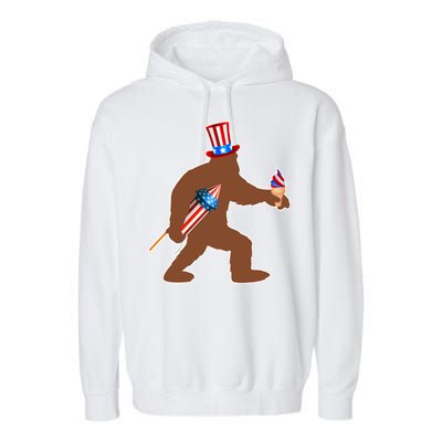 Patriotic Bigfoot Fireworks USA Garment-Dyed Fleece Hoodie