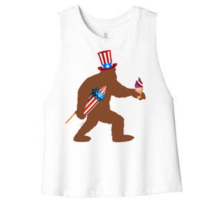 Patriotic Bigfoot Fireworks USA Women's Racerback Cropped Tank