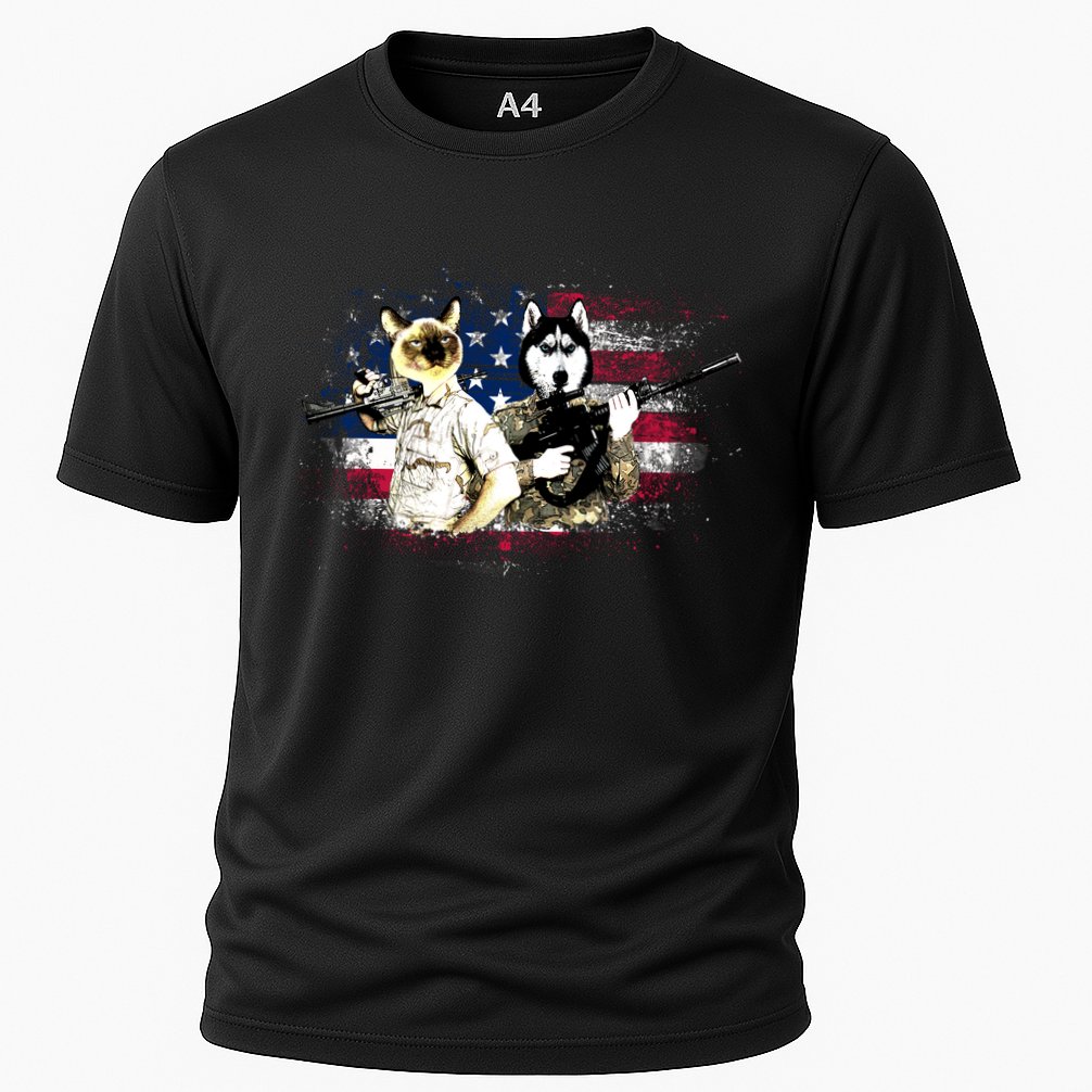 Patriotic Cat And Wolf Troops Cooling Performance Crew T-Shirt