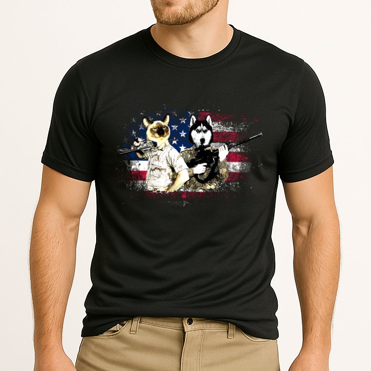 Patriotic Cat And Wolf Troops Cooling Performance Crew T-Shirt