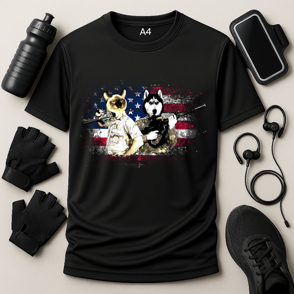 Patriotic Cat And Wolf Troops Cooling Performance Crew T-Shirt