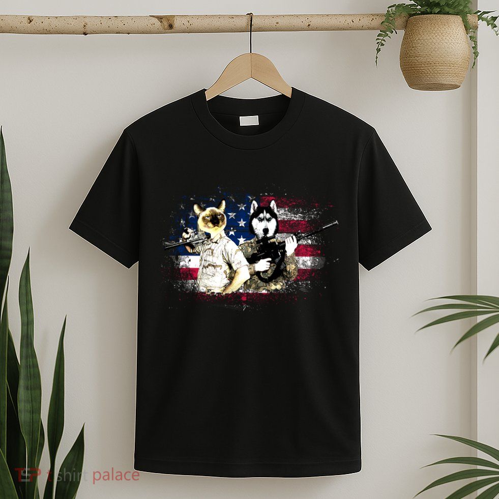 Patriotic Cat And Wolf Troops T-Shirt