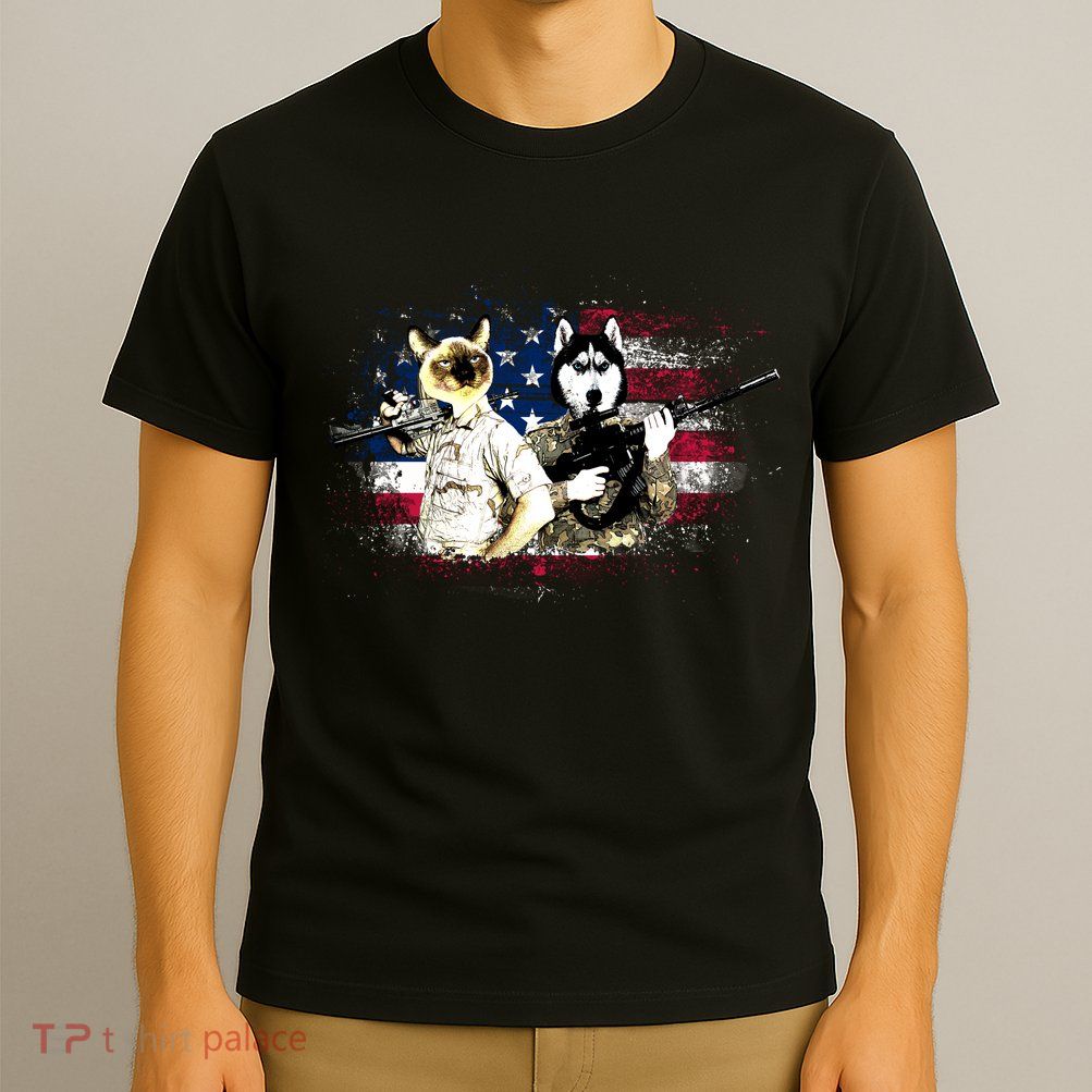 Patriotic Cat And Wolf Troops T-Shirt