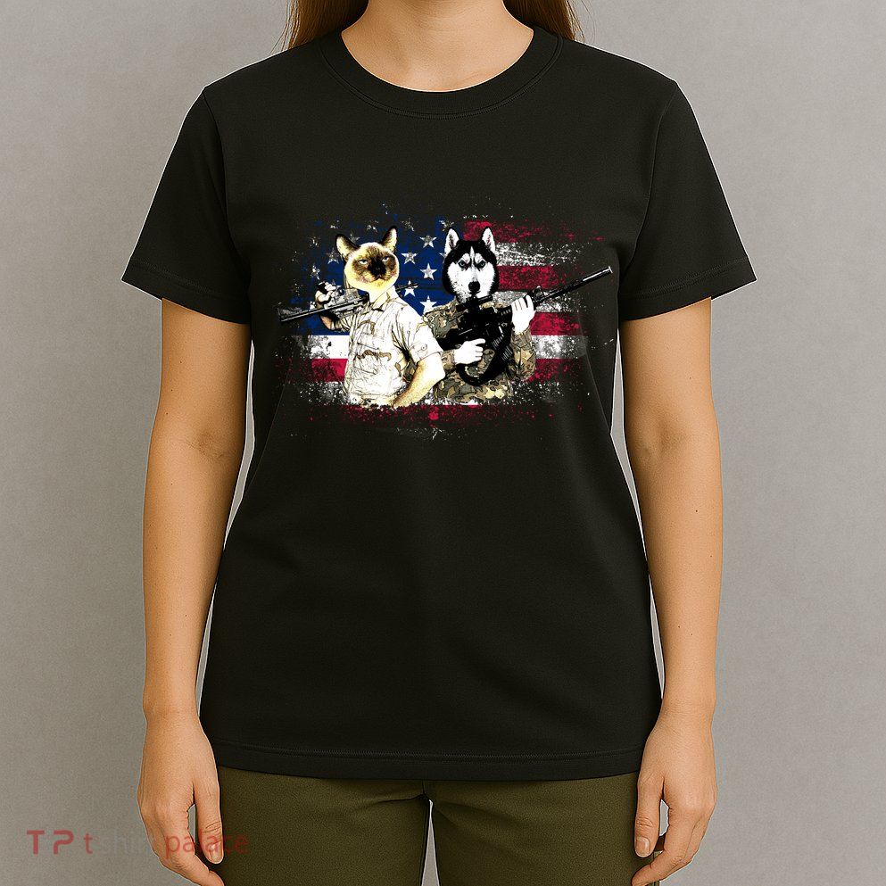 Patriotic Cat And Wolf Troops T-Shirt