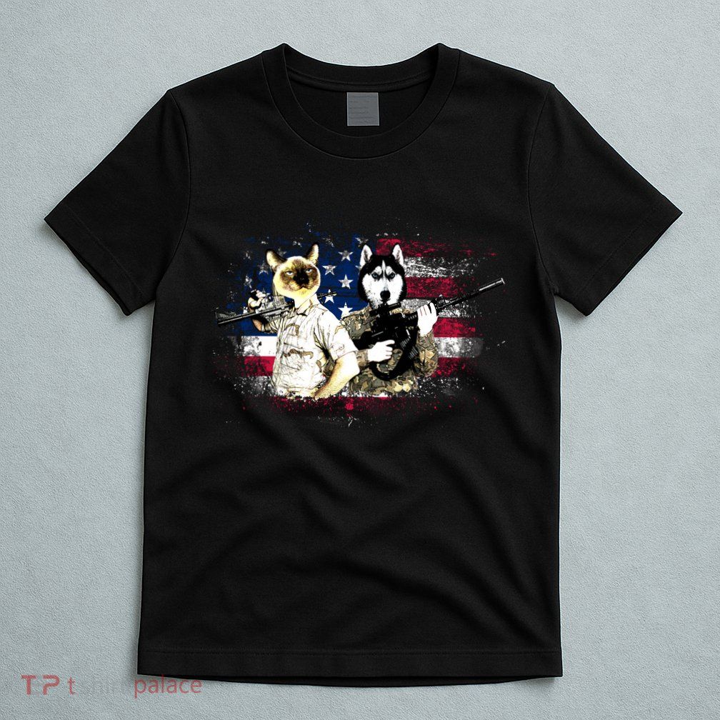 Patriotic Cat And Wolf Troops T-Shirt