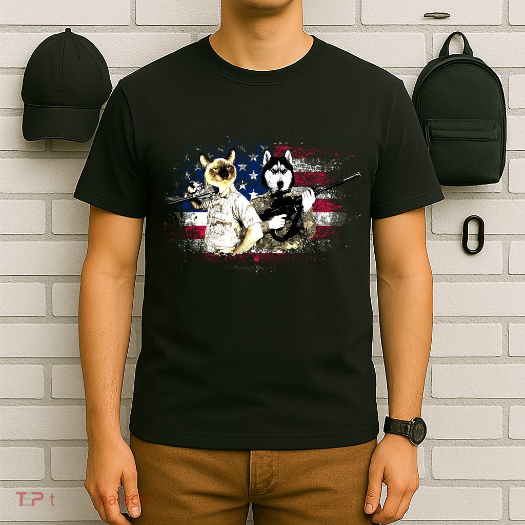 Patriotic Cat And Wolf Troops T-Shirt