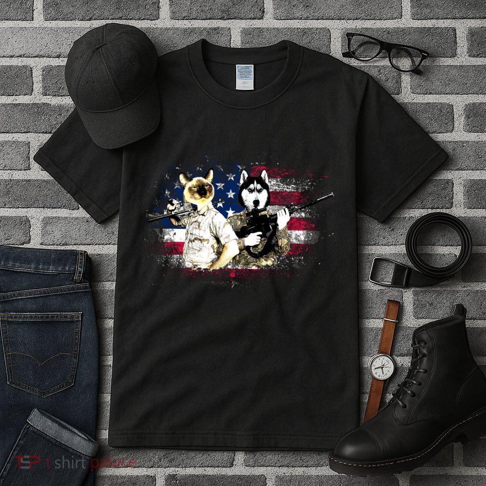 Patriotic Cat And Wolf Troops Tall T-Shirt