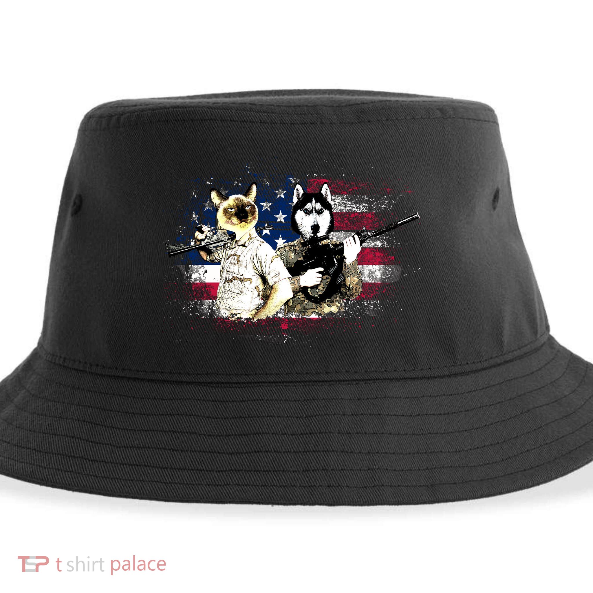 Patriotic Cat And Wolf Troops Sustainable Bucket Hat