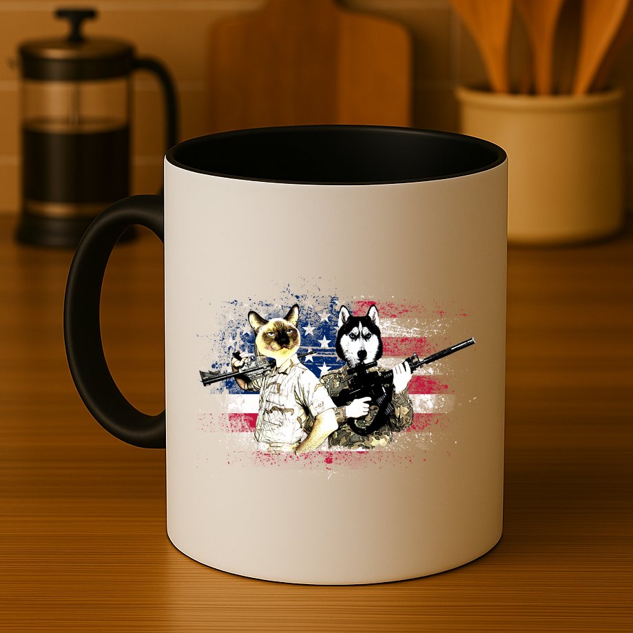 Patriotic Cat And Wolf Troops Mug