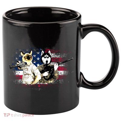 Patriotic Cat And Wolf Troops 11oz C Handle Ceramic Mug
