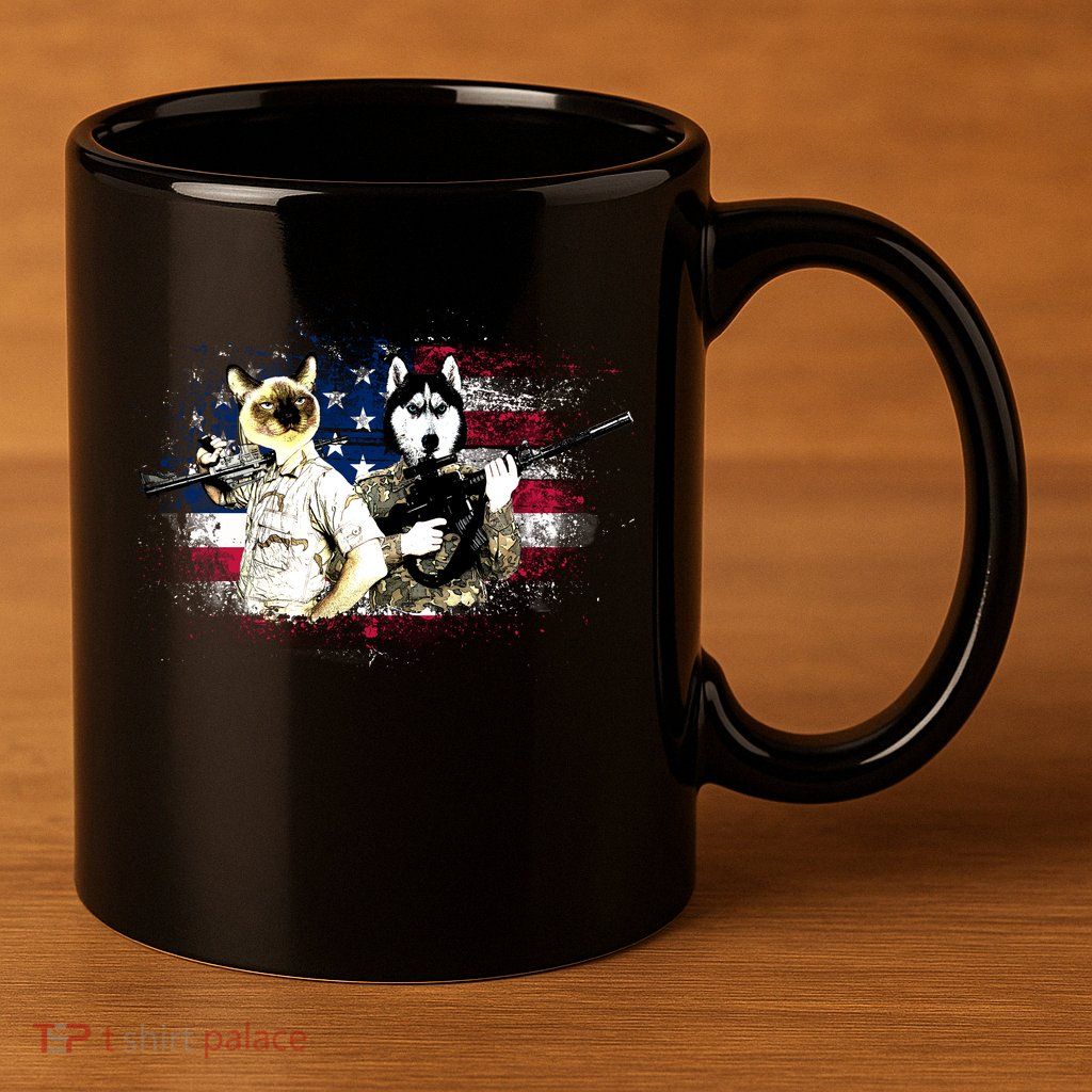 Patriotic Cat And Wolf Troops 11oz C Handle Ceramic Mug