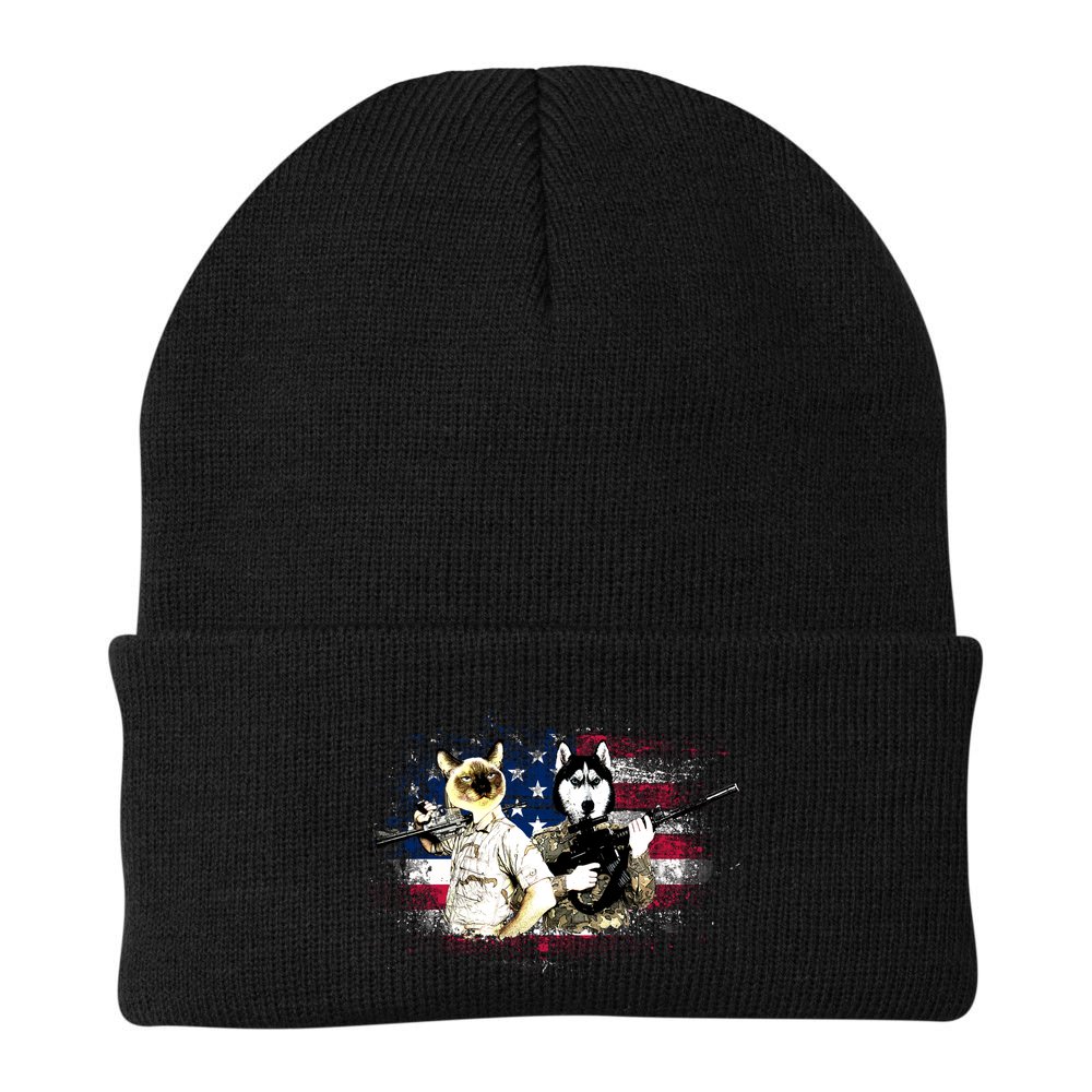 Patriotic Cat And Wolf Troops Beanie