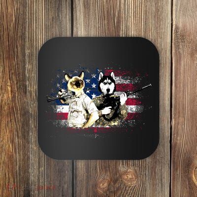 Patriotic Cat And Wolf Troops Coaster