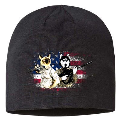 Patriotic Cat And Wolf Troops Sustainable Beanie