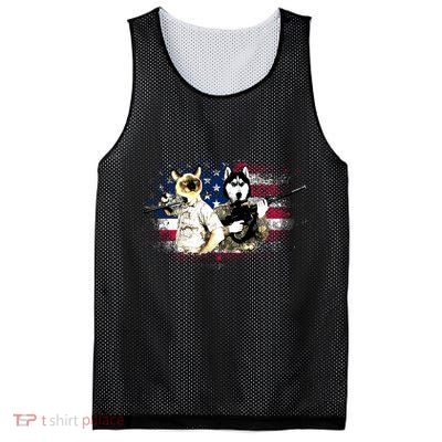 Patriotic Cat And Wolf Troops Mesh Reversible Basketball Jersey Tank