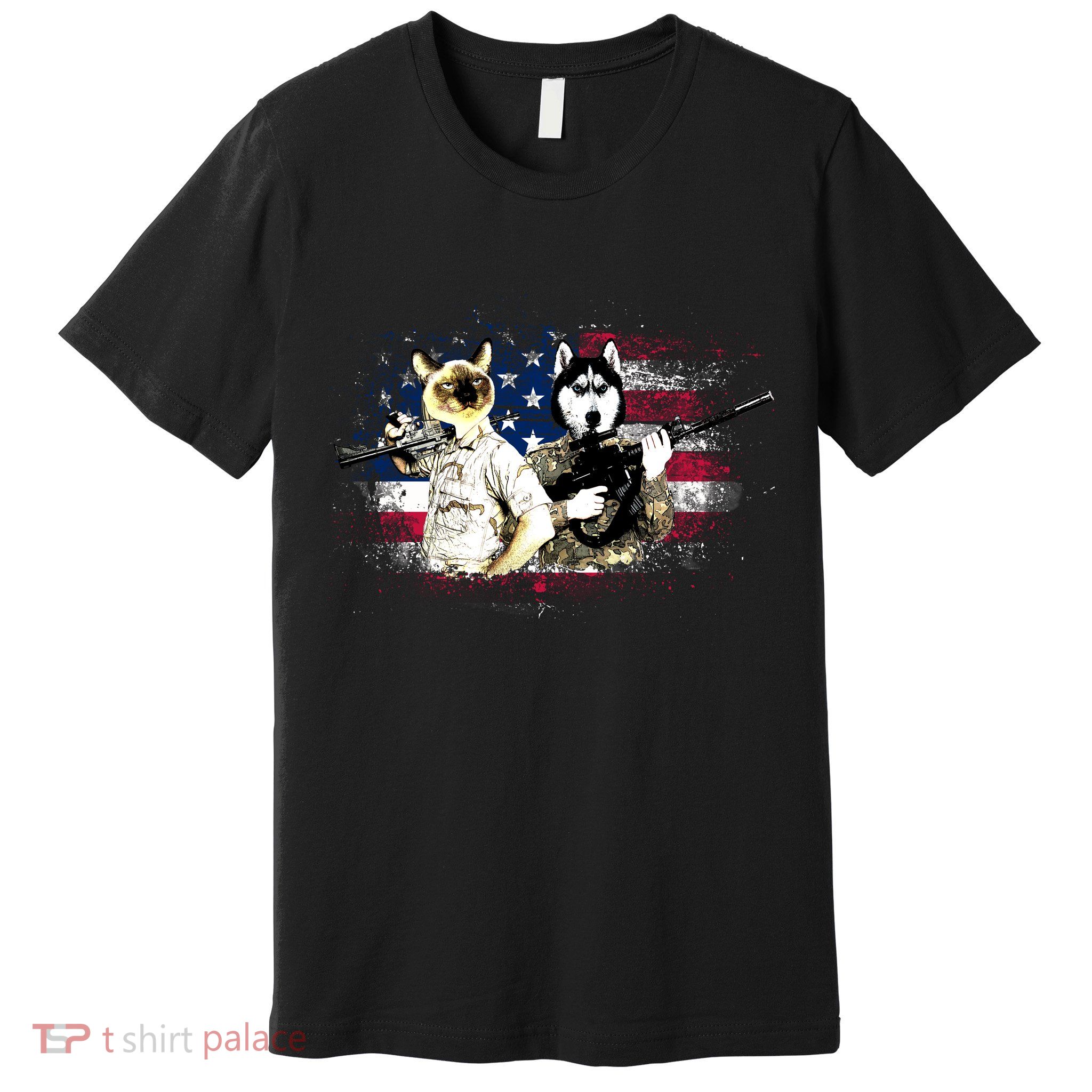 Patriotic Cat And Wolf Troops Premium T-Shirt
