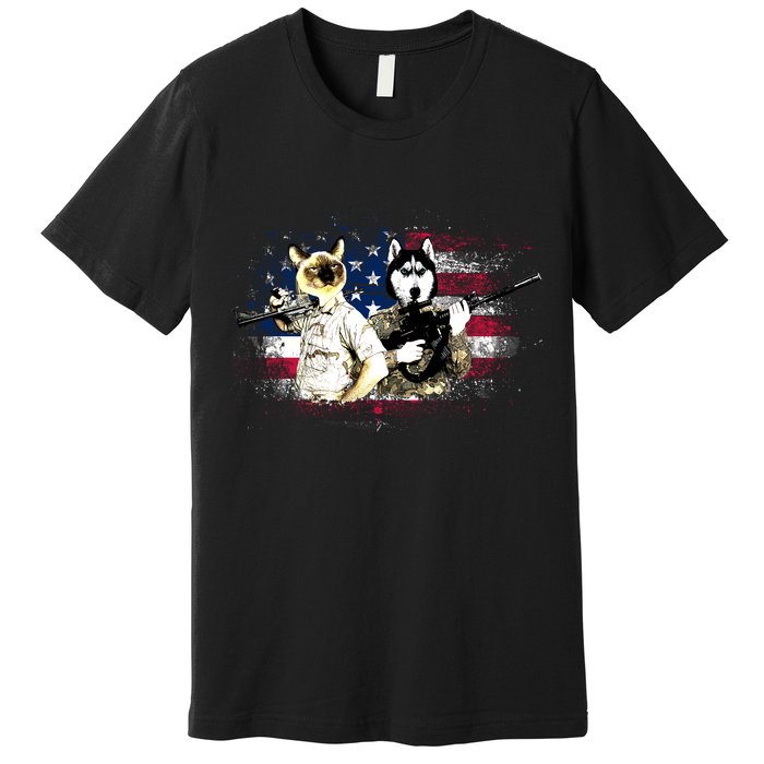 Patriotic Cat And Wolf Troops Premium T-Shirt