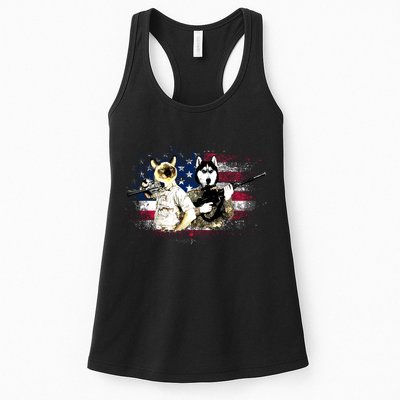 Patriotic Cat And Wolf Troops Womens Tank Top