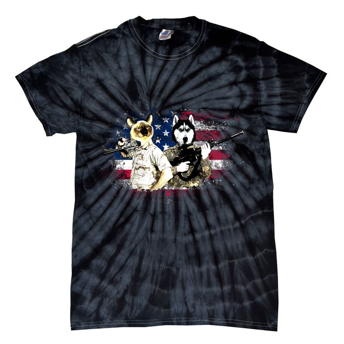Patriotic Cat And Wolf Troops Tie-Dye T-Shirt