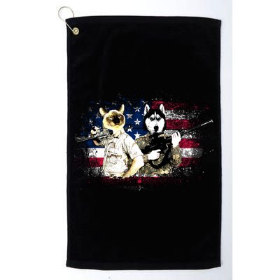 Patriotic Cat And Wolf Troops Golf Towel