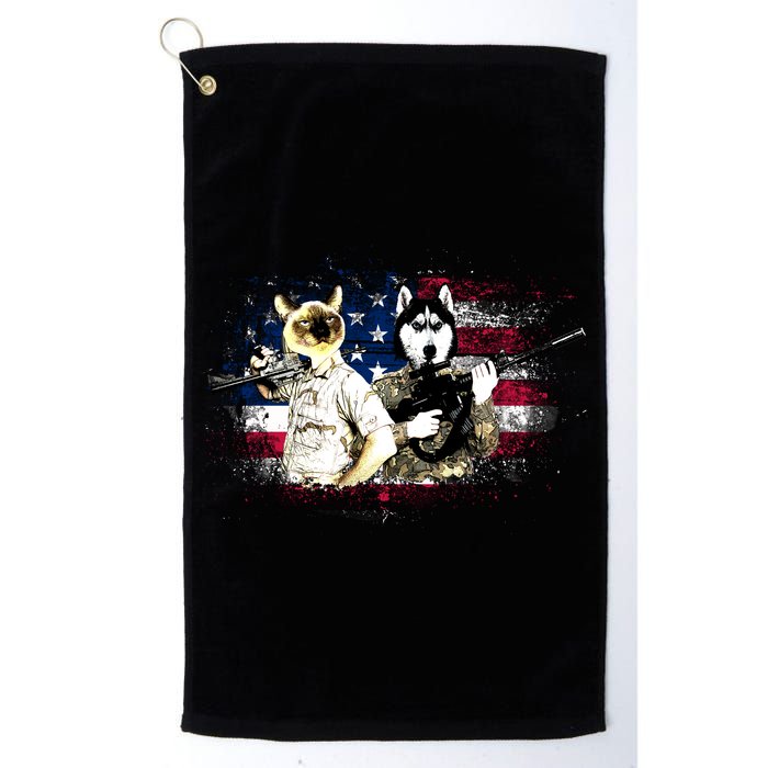 Patriotic Cat And Wolf Troops Golf Towel