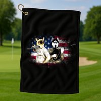 Patriotic Cat And Wolf Troops Golf Towel