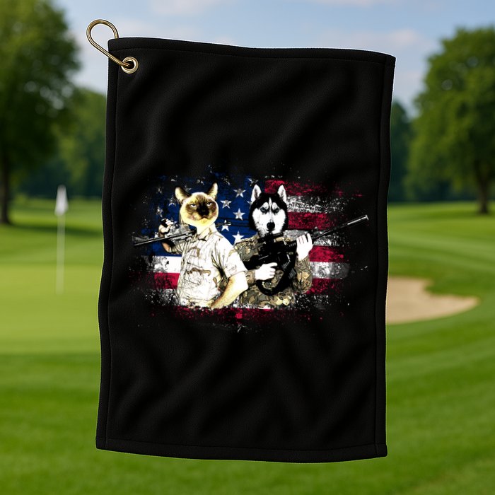 Patriotic Cat And Wolf Troops Golf Towel