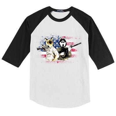 Patriotic Cat And Wolf Troops Kids Colorblock Raglan Jersey