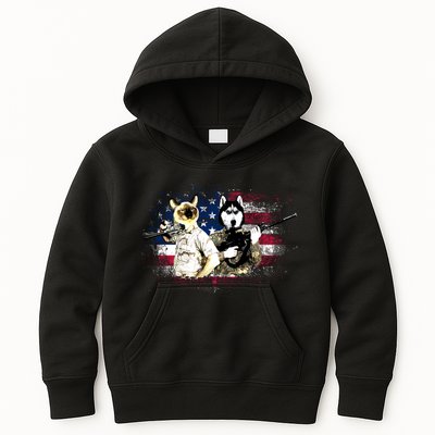 Patriotic Cat And Wolf Troops Kids Hoodie