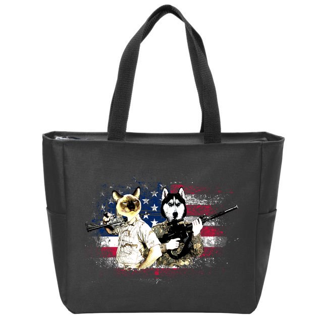 Patriotic Cat And Wolf Troops Zip Tote Bag