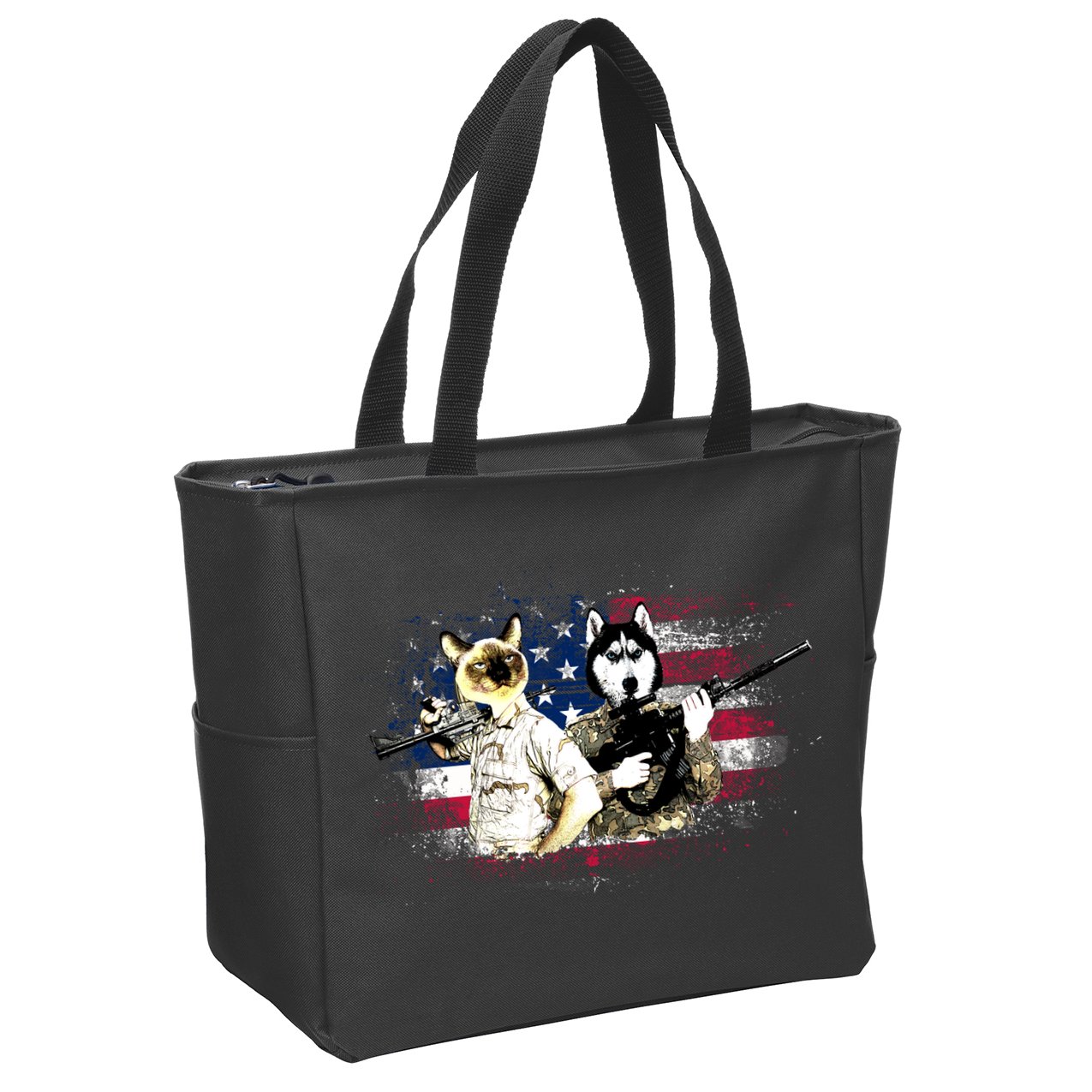 Patriotic Cat And Wolf Troops Zip Tote Bag