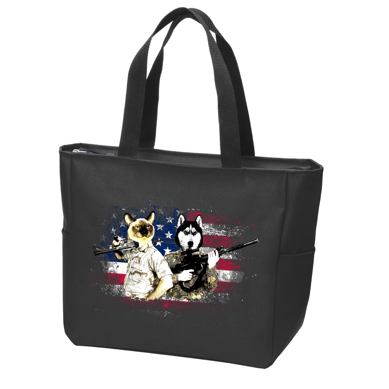 Patriotic Cat And Wolf Troops Zip Tote Bag
