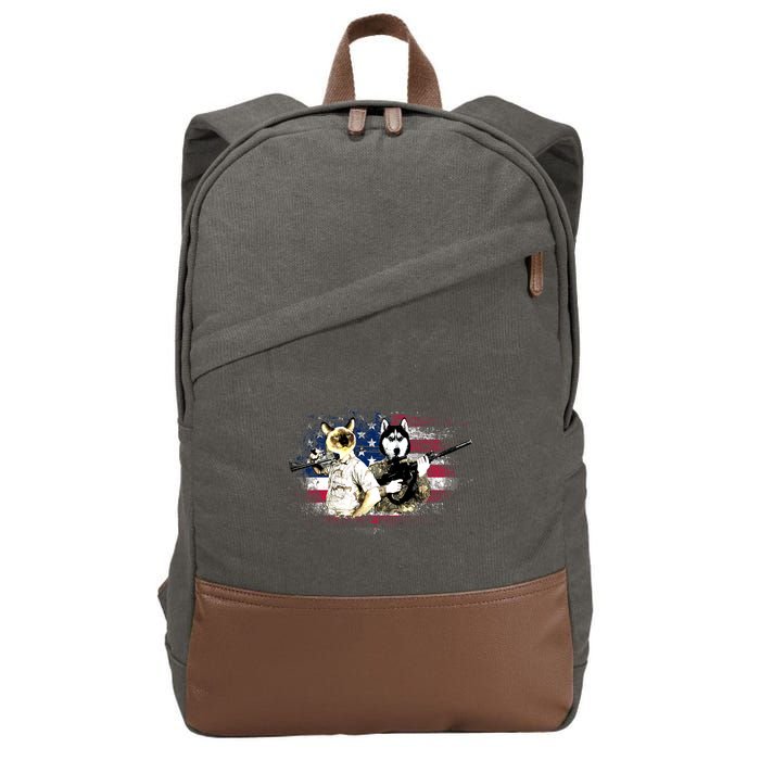 Patriotic Cat And Wolf Troops Cotton Canvas Backpack