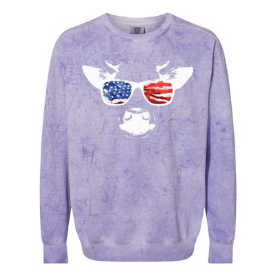 Patriotic Cow USA Flag Sunglasses Colorblast Crewneck Sweatshirt