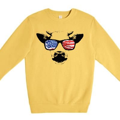 Patriotic Cow USA Flag Sunglasses Premium Crewneck Sweatshirt