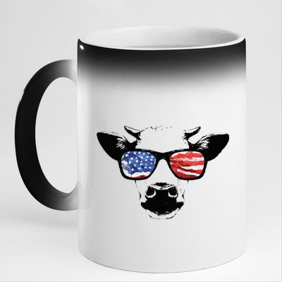 Patriotic Cow USA Flag Sunglasses 11oz Black Color Changing Mug