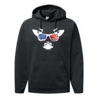 Patriotic Cow USA Flag Sunglasses Performance Fleece Hoodie