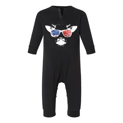 Patriotic Cow USA Flag Sunglasses Infant Fleece One Piece