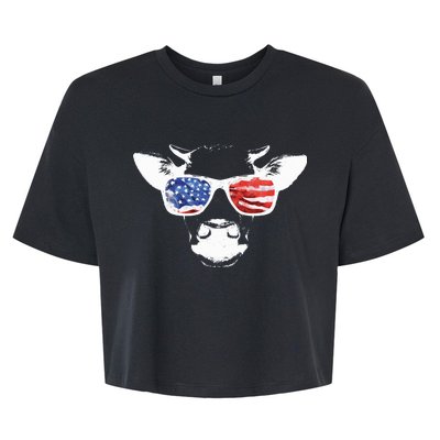 Patriotic Cow USA Flag Sunglasses Bella+Canvas Jersey Crop Tee