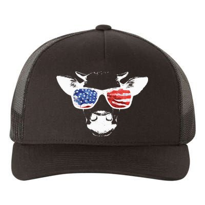 Patriotic Cow USA Flag Sunglasses Yupoong Adult 5-Panel Trucker Hat