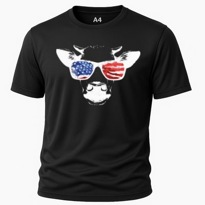 Patriotic Cow USA Flag Sunglasses Performance Shirt