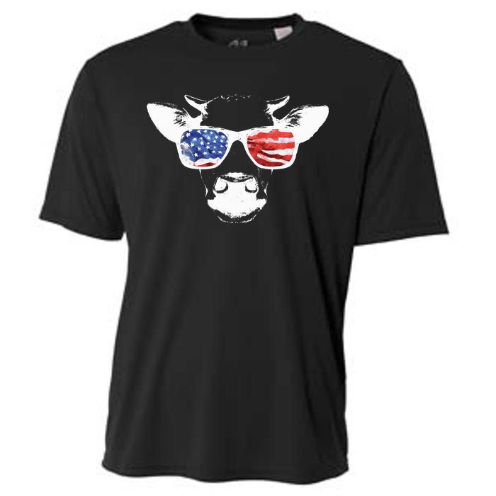 Patriotic Cow USA Flag Sunglasses Cooling Performance Crew T-Shirt