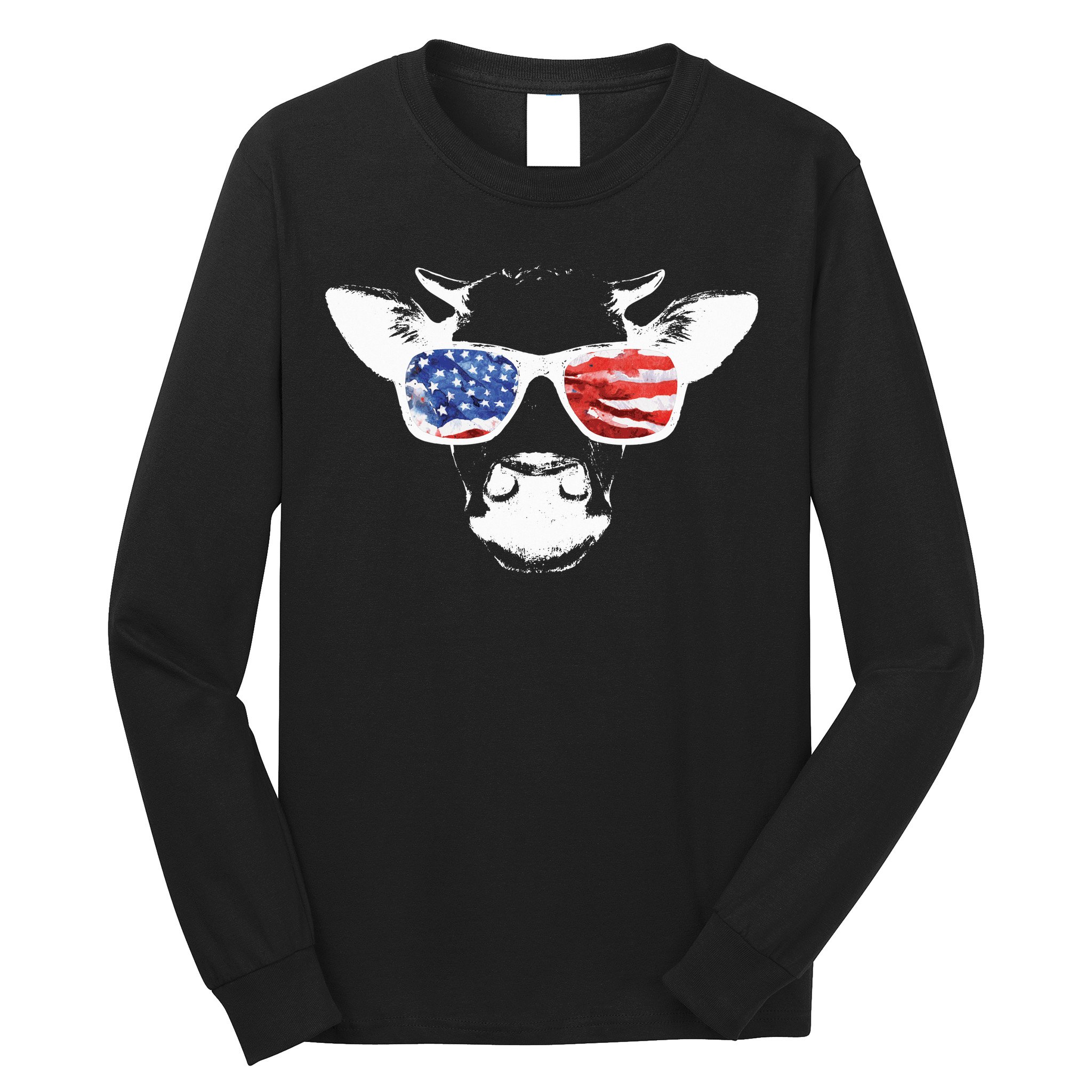 Patriotic Cow USA Flag Sunglasses Long Sleeve Shirt