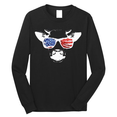 Patriotic Cow USA Flag Sunglasses Long Sleeve Shirt