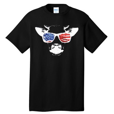 Patriotic Cow USA Flag Sunglasses Tall T-Shirt