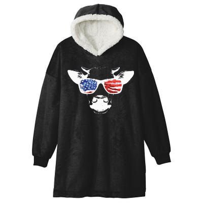 Patriotic Cow USA Flag Sunglasses Hooded Wearable Blanket