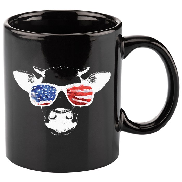 Patriotic Cow USA Flag Sunglasses 11oz C Handle Ceramic Mug