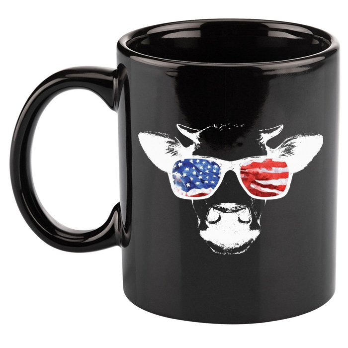 Patriotic Cow USA Flag Sunglasses 11oz C Handle Ceramic Mug