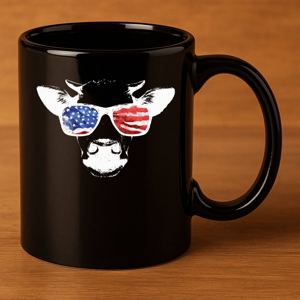 Patriotic Cow USA Flag Sunglasses 11oz C Handle Ceramic Mug