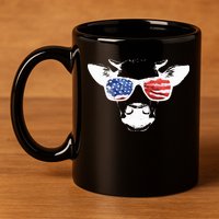 Patriotic Cow USA Flag Sunglasses 11oz C Handle Ceramic Mug